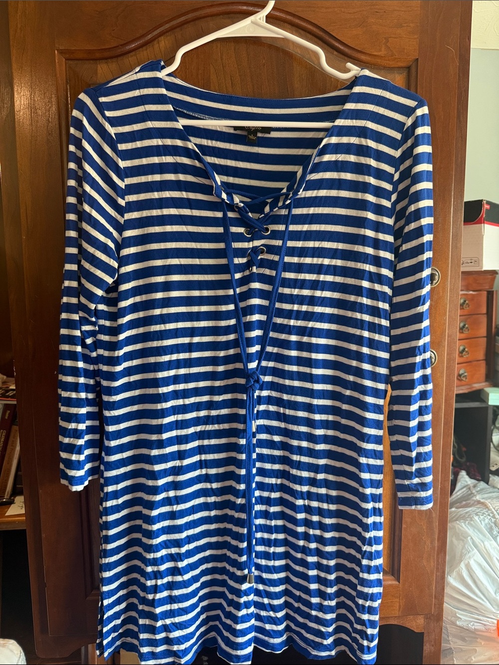 Cupio Blue and White Striped Lace-Up Tunic